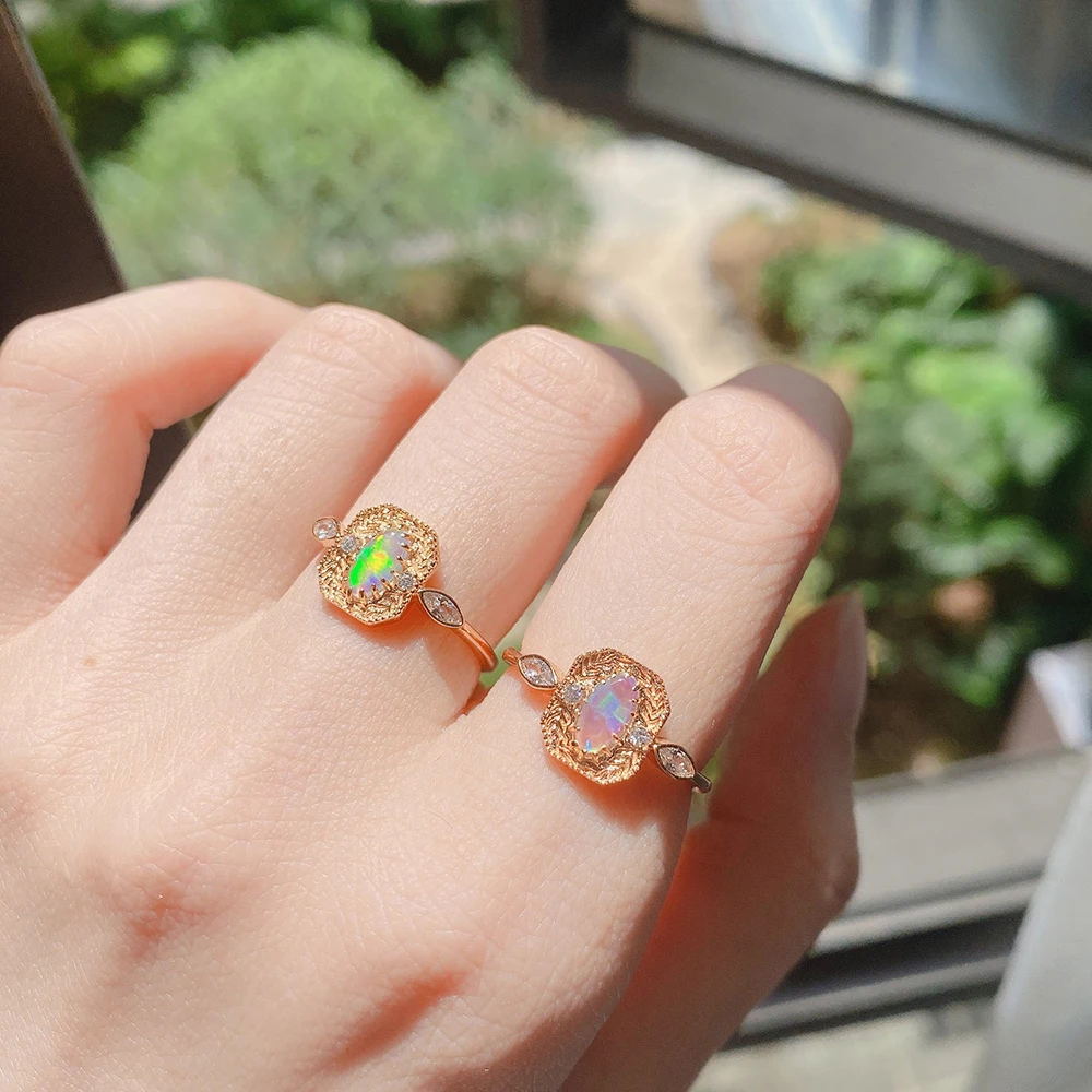 LAMOON Vintage Luxury Opal Rings For Woman Synthesis Opal 925 Sterling Silver K Gold Plated Oct Birthstone Brithday Gift RI193