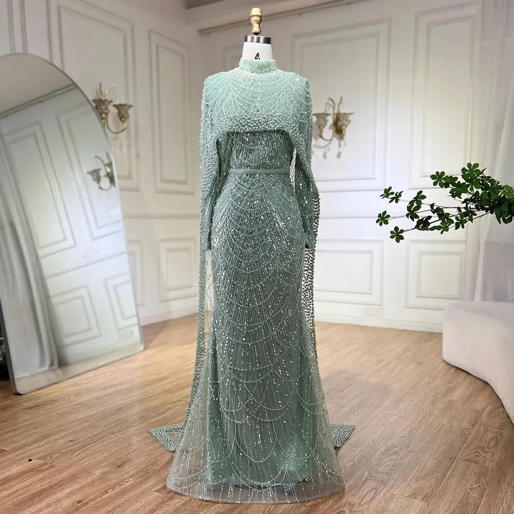 green emerald velvet dress Green Handwork Luxury Abaya with Matching Hijab XL / 56
