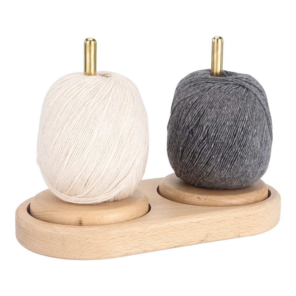 

QJH 1 Set Dual-Axis Wooden Yarn Holder with Twirling Mechanism - Sturdy Crocheting Spindle for Twirling Yarn, Knitting Projects