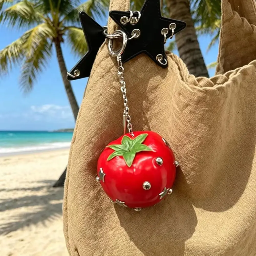 Y2K Simulation Fruit Keychain Lolita Harajuku Star Rivet Bag Charm chili pepper Vegetable Pu Fruits Bag Pendant