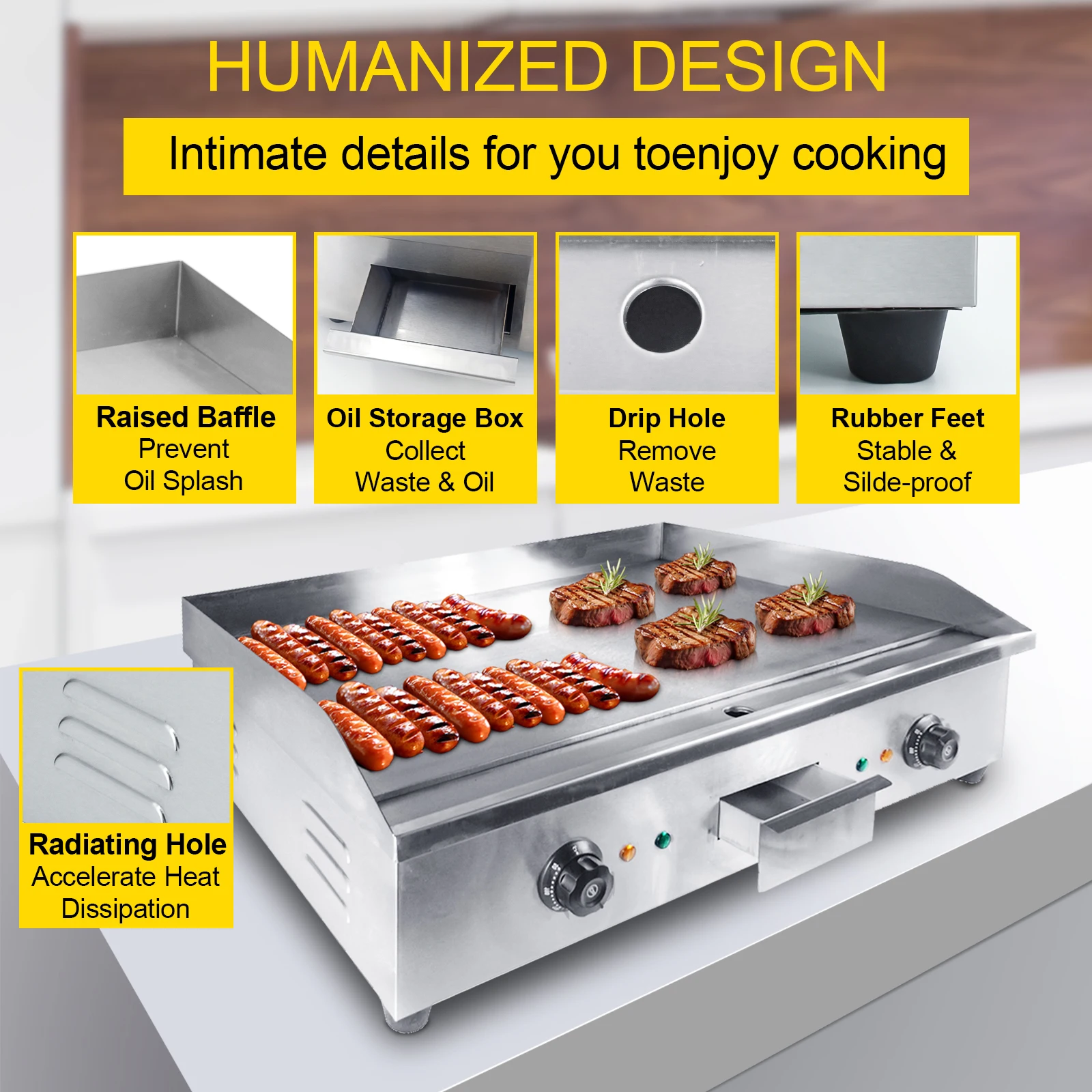 Nuevo Producto, plancha eléctrica comercial, Control termostático ajustable, parrilla superior plana, placa caliente, parrilla superior para encimera