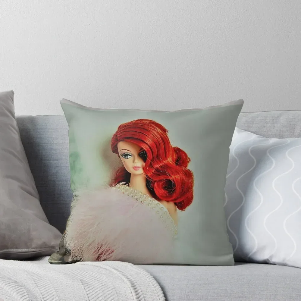 red head vintage doll pearls evening gown art edit mysticladyart Throw Pillow Sofa Cover Sofa Covers Sofas Covers pillow