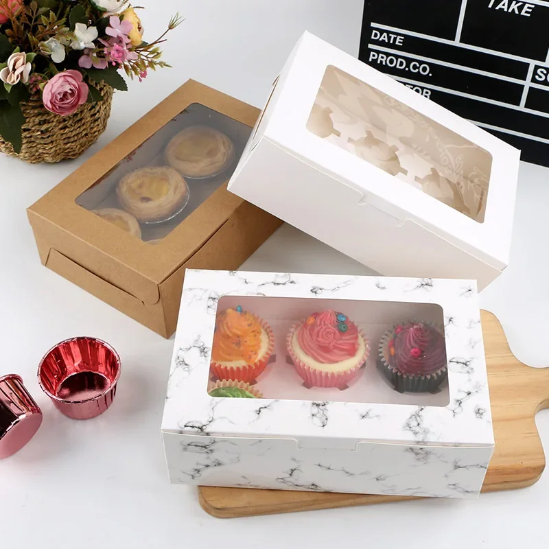 5/10/20pcs Cupcake Packing Box Muffin Box Biscuit Pastry Box Kraft Paper Box Cake Chocolate Packaging Baking Tools