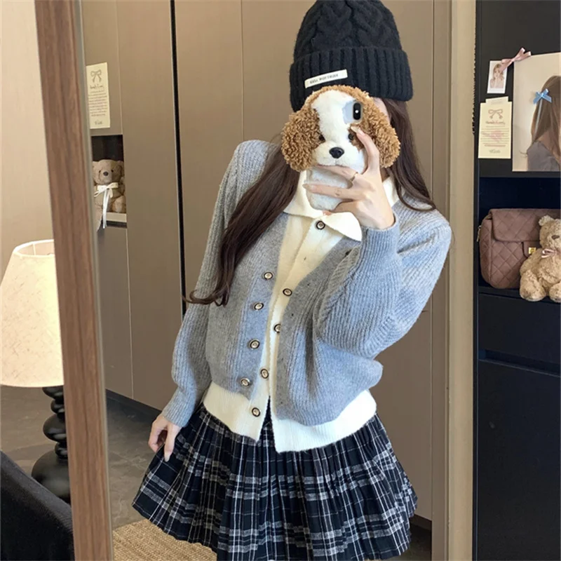 

Женский вязаный открытый кардиган с воротником Dongguan Daliang, осень 2024, модный повседневный длинный свек стандартной посадки