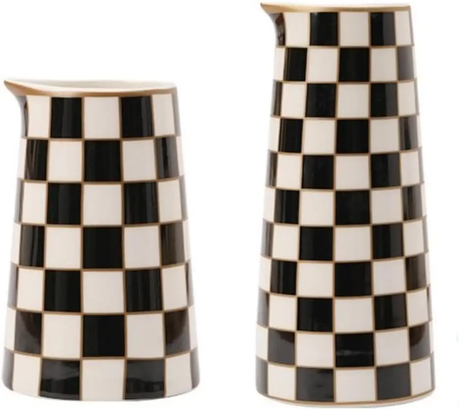 

Checker Porcelain Flower Vase Home Decor Set of 2 with 5.5' High and 8' High Small Indoor Flower Bottles