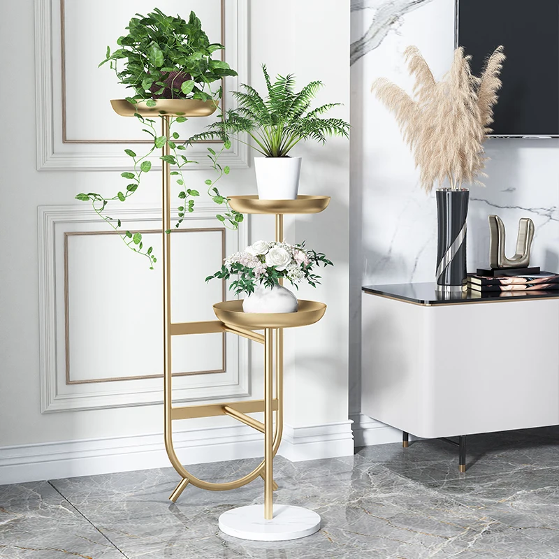 rm-Modern Luxury Living Room Decoration Flower Stand Balcony layer Potted Plant Shelf Iron Art Storage Rack for Green Pothos-