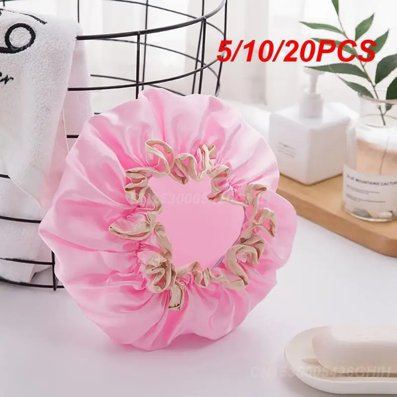 5/10/20PCS Shower Double Layer Bath Hat Bathroom Accessories Shower Hair Cover Hat Hair Women Supplies Silk Bonnet