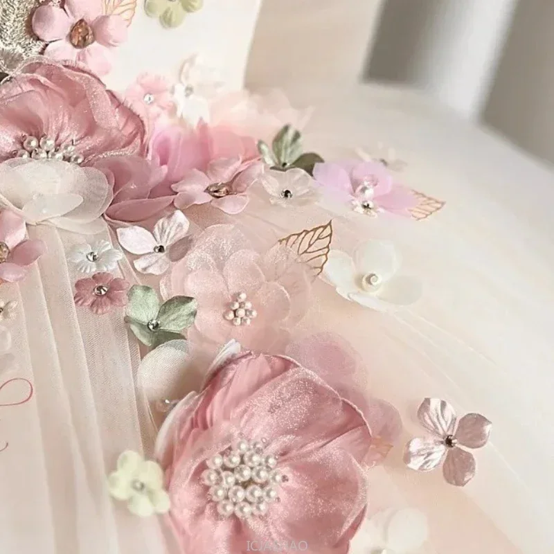 Custom Pink Floral Butterfly Tulle Flower Girl Dress First Christmas Dress Wedding Party Gown for Girls فساتين اطفال image 5