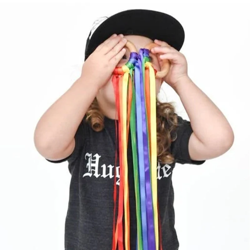 12PCS/6PCS Creative Hand Ribbon Kite For Kids Rainbow Rhythmic Gymnastics Ribbon Montessori Sensory Toys Birthday Party Favors