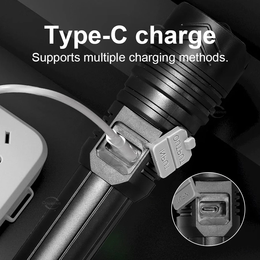 High Power Rechargeable LED Tactical Super Bright Flashlight IPX6 Waterproof Zoomable Torch for Outdoor Camping Fishing Lamp view 5