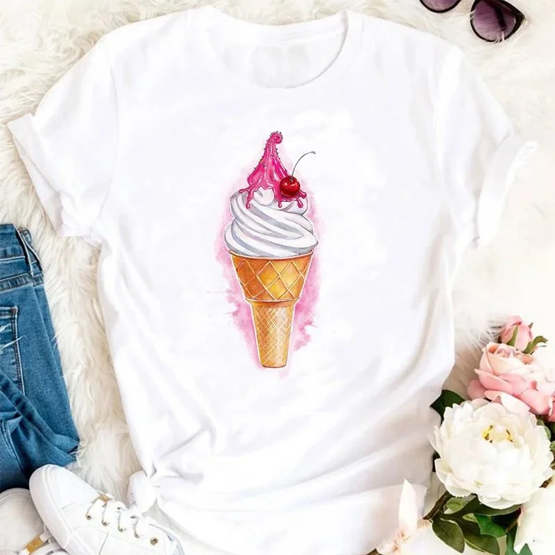

Women Summer Tshirts Cartoon Ice Cream Fruit 90s Fashion Short Sleeve Clothes Stylish T Top Lady Print Sexy Tee T-Shirt