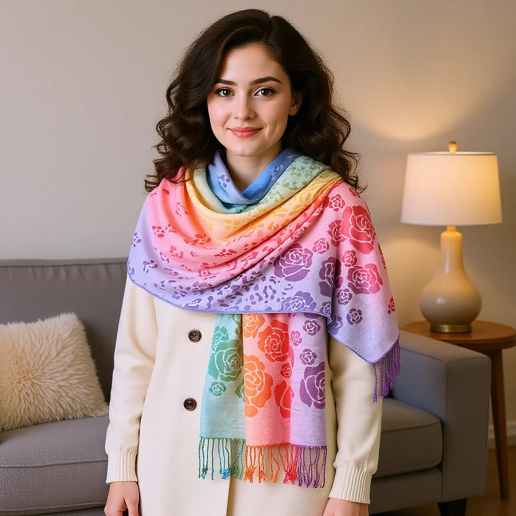 

Winter Warm Thick Ethnic Style Paisley Rose Scarf Rainbow Colors Women Muslim Hijab Tassel Shawl Wrap Pashmina 175*70cm