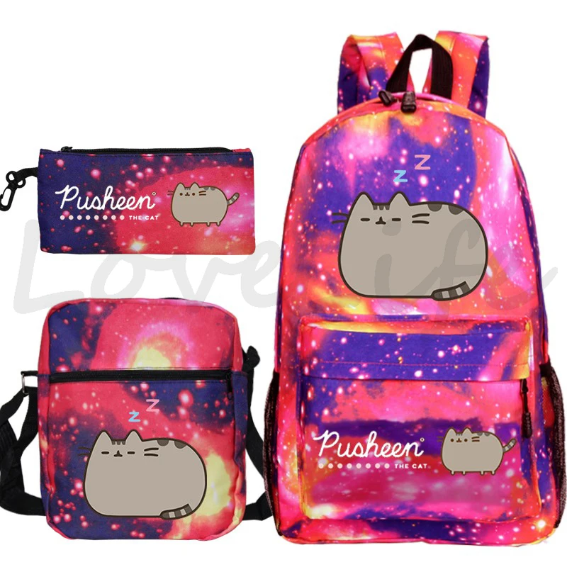 Cartoon Cat Print Schoolbag teens Backpack Shoulder Bag Pencil Case 3pcs/set Knapsack Students Boy Girls Bookbag Anime Backpacks