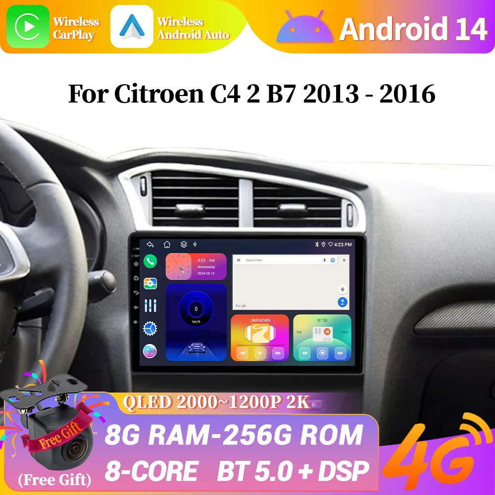 

Android 14 For Citroen C4 2 B7 2013-2016 Car Radio Multimedia Video Player Navigation GPS Wireless Carplay Stereo Touch Screen