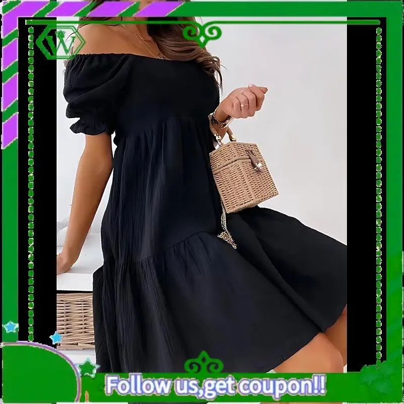 

A18P-Women's Summer Lantern Sleeves Ruffled Off Shoulder A-Line Dresses