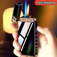 New Triple Flame Electric Pulse Plasma Dual Arc USB Lighter Metal Gas and Electric Lighter LED Screen Display Lighter Men's Gift