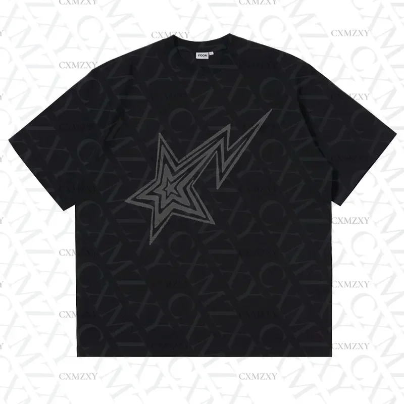 

Men T-Shirt 100% Cotton Star Y2k Streetwear Oversized Korean Fashion Harajuku Short Sleeve Tee Print Graphic Clothing