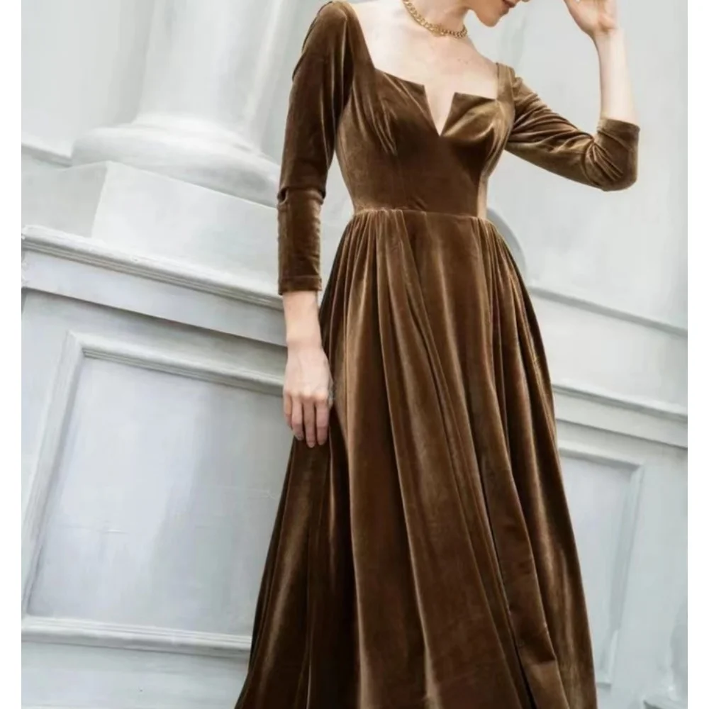 Muloong V-Neck Ankle-Length Women Elegant And Pretty Luxury Prom Dress