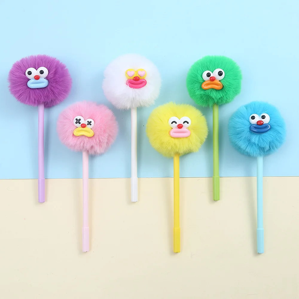 16pcs Zhongfan Cute Cartoon Cross-border Foreign Trade Hairball Sausage Mouth Little Monster Modeling Neutral Pen Student Statio