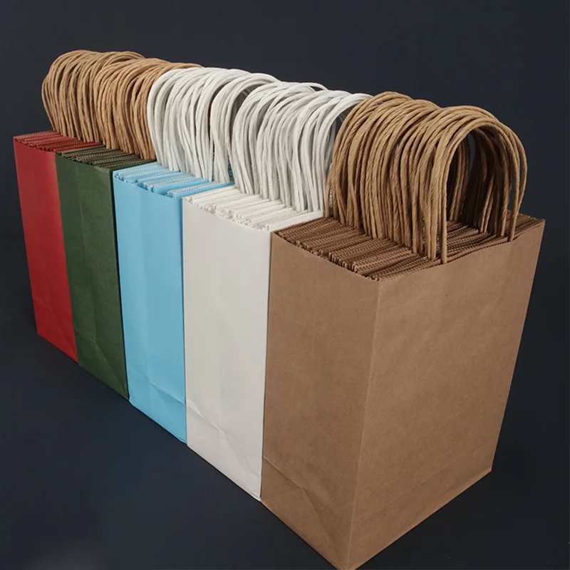 50pcs Kraft Paper Bags Handbags Milk Tea Takeaway Cosmetics Clothing Store Gift Packaging Bags Custom Printed Logo