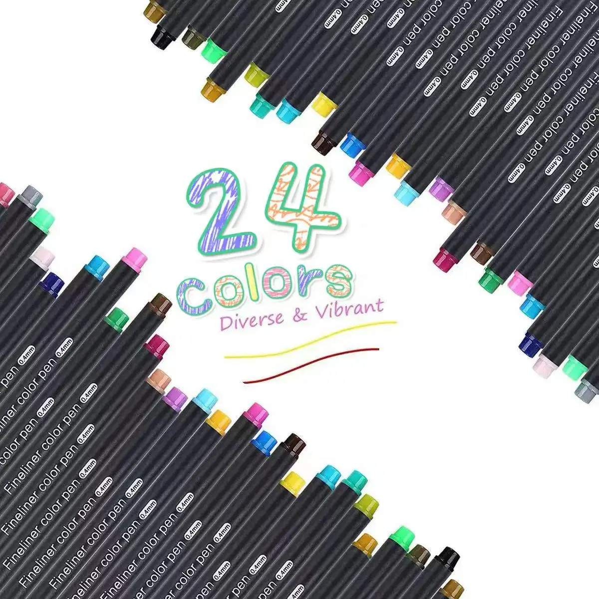 24pcs Fineliner Point Pens - for Coloring, Sketching, Outlining, and Drawing - Comfortable Grip, Vibrant Ink Flow, and Precise