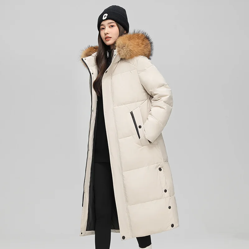 Inverno para baixo jaqueta masculina high-end moda engrossado com capuz longo pato branco para baixo pique parka casual neve quente feminino puffer jaqueta