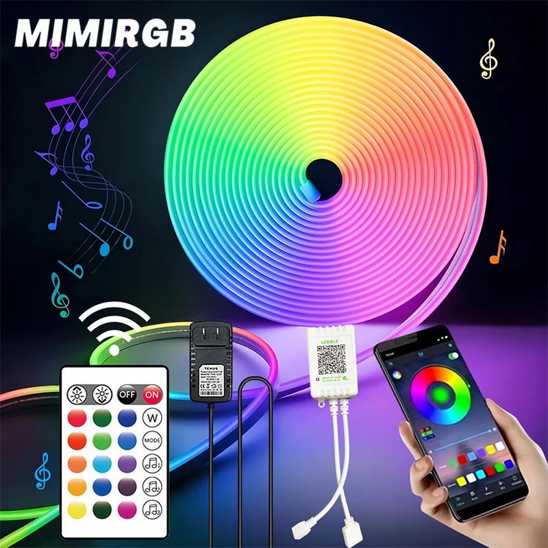 15M App Remote Led Neon Rope Lights Waterproof 24V RGB Rope Lights Strip Gaming Bedroom Indoor LED Lights Ribbon Lighting