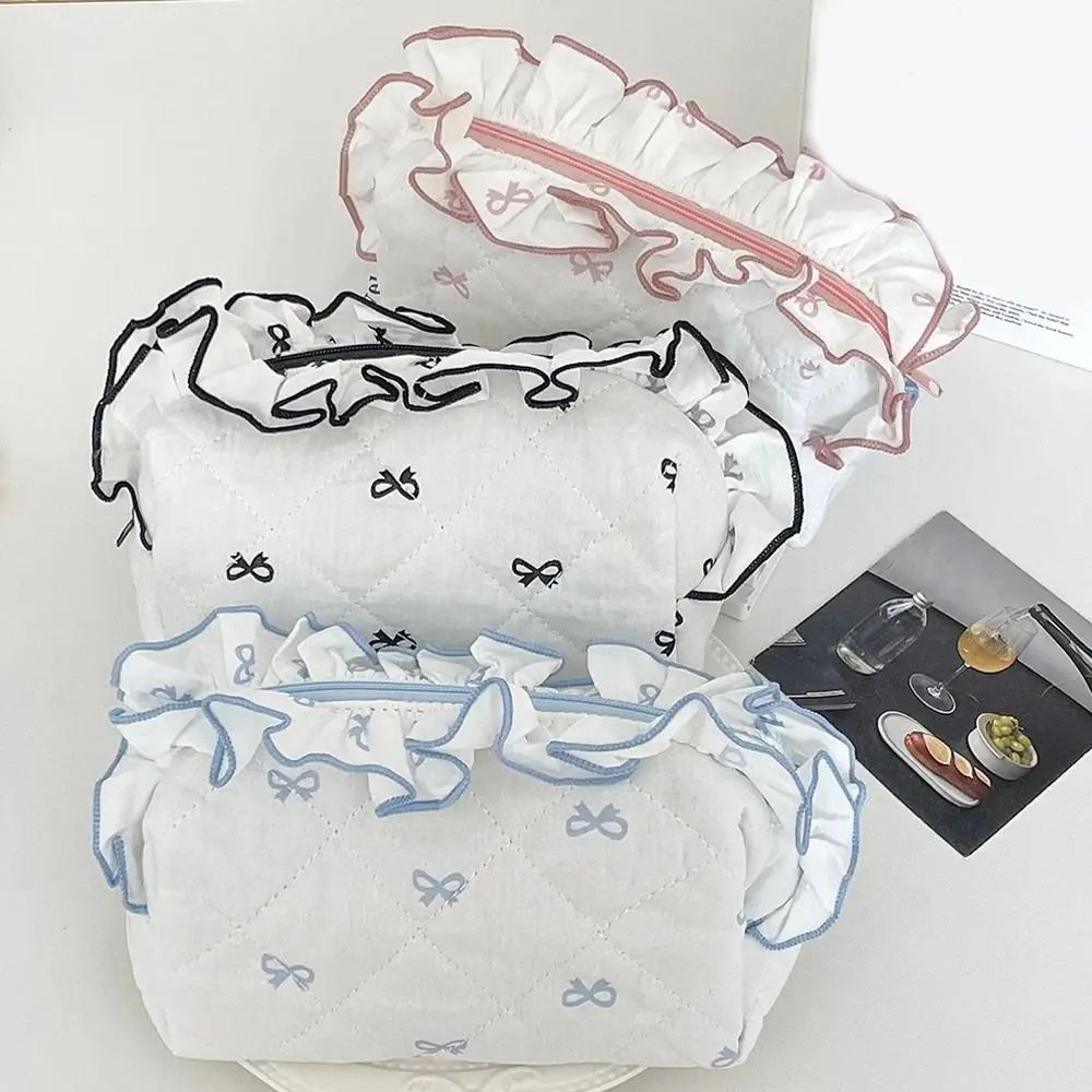 โบว์พิมพ์ขนาดใหญ่ความจุปากกา Flounce Rhombus เครื่องเขียนกระเป๋า INS ที่ถอดออกได้แต่งหน้าลิปสติกกระเป๋าโรงเรียน Office Supply