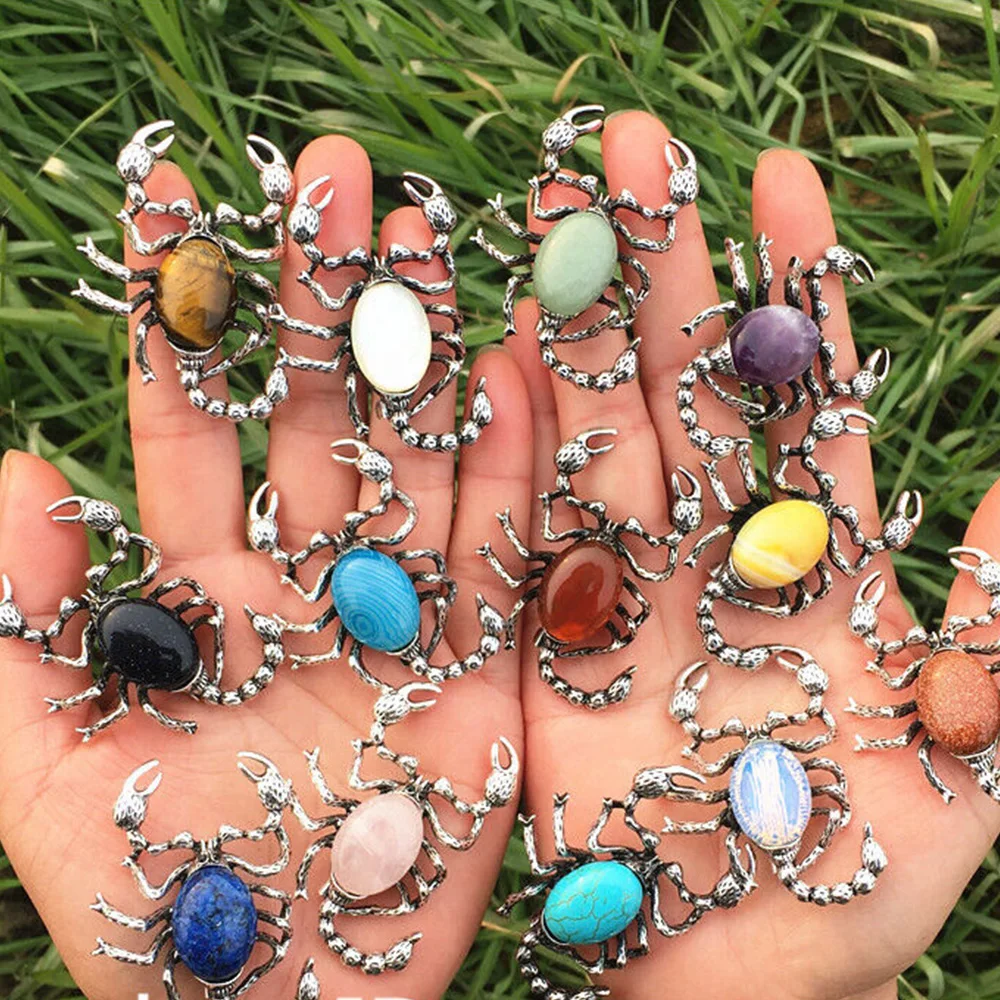 1Pc Natural Agate Stone Crystal Scorpion Crafts Amulet Reiki Healing DIY Hanging Decoration Gifts Home Decor