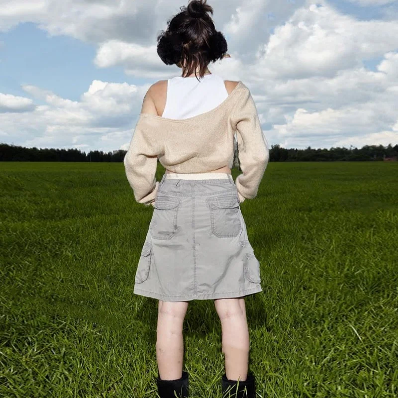 American Style Vintage Khaki Short A-Line Skirt for Women Casual Workwear Loose Fit Simple Design Commute Friendly