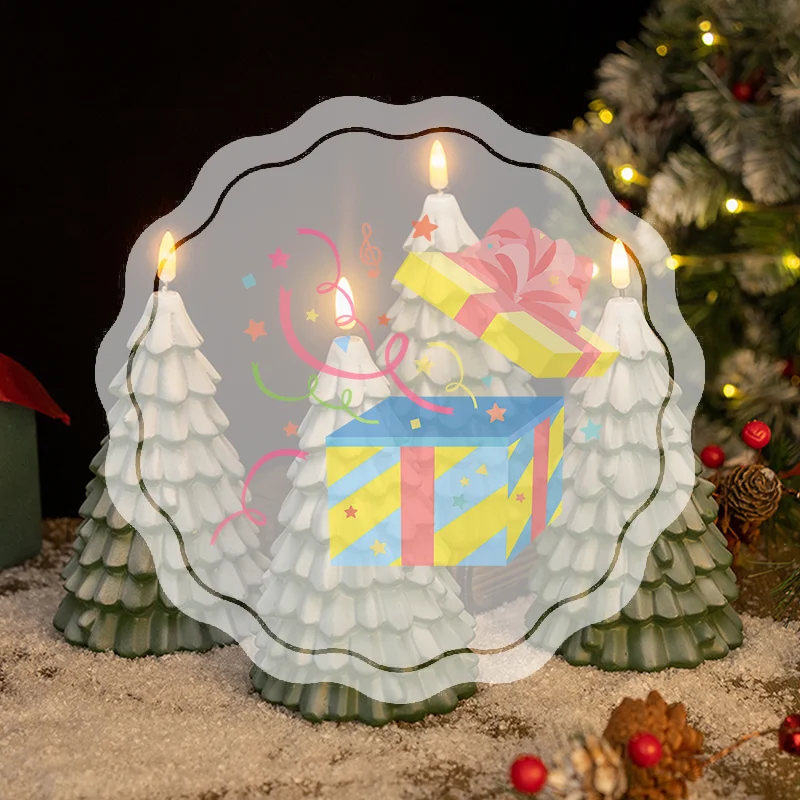 Christmas Tree Shaped LED Candles, Flameless Pillar Candles, Battery Operated LED Candle With 3D Flame Wick, Green Candles