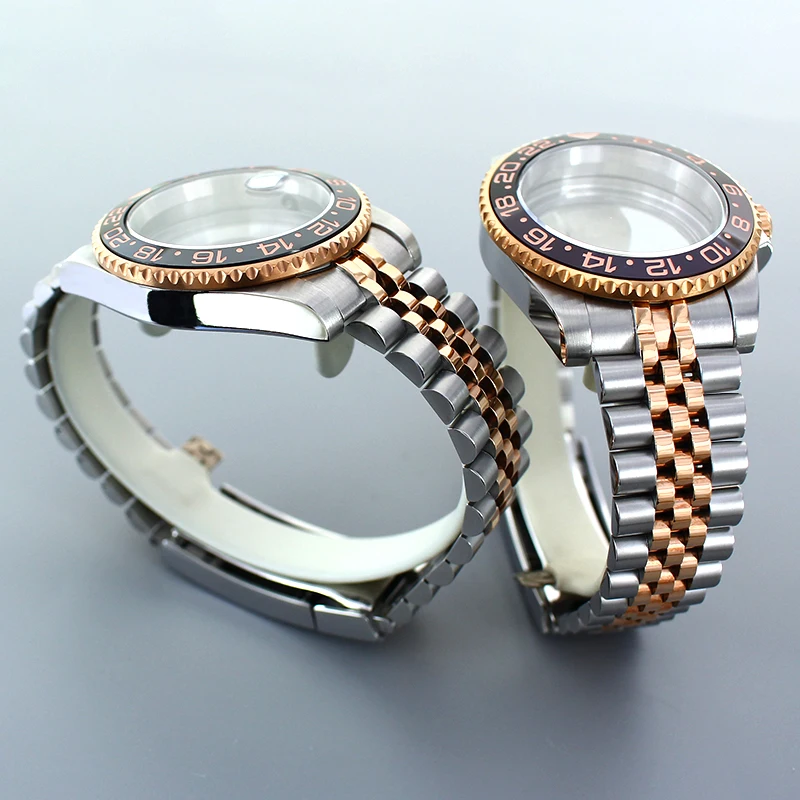 40MM GMT Watch Rose Gold Cases Jubilee bands watch accessories Sapphire Glass For Seiko NH35 NH36 8205 2824 Movement NH35 parts