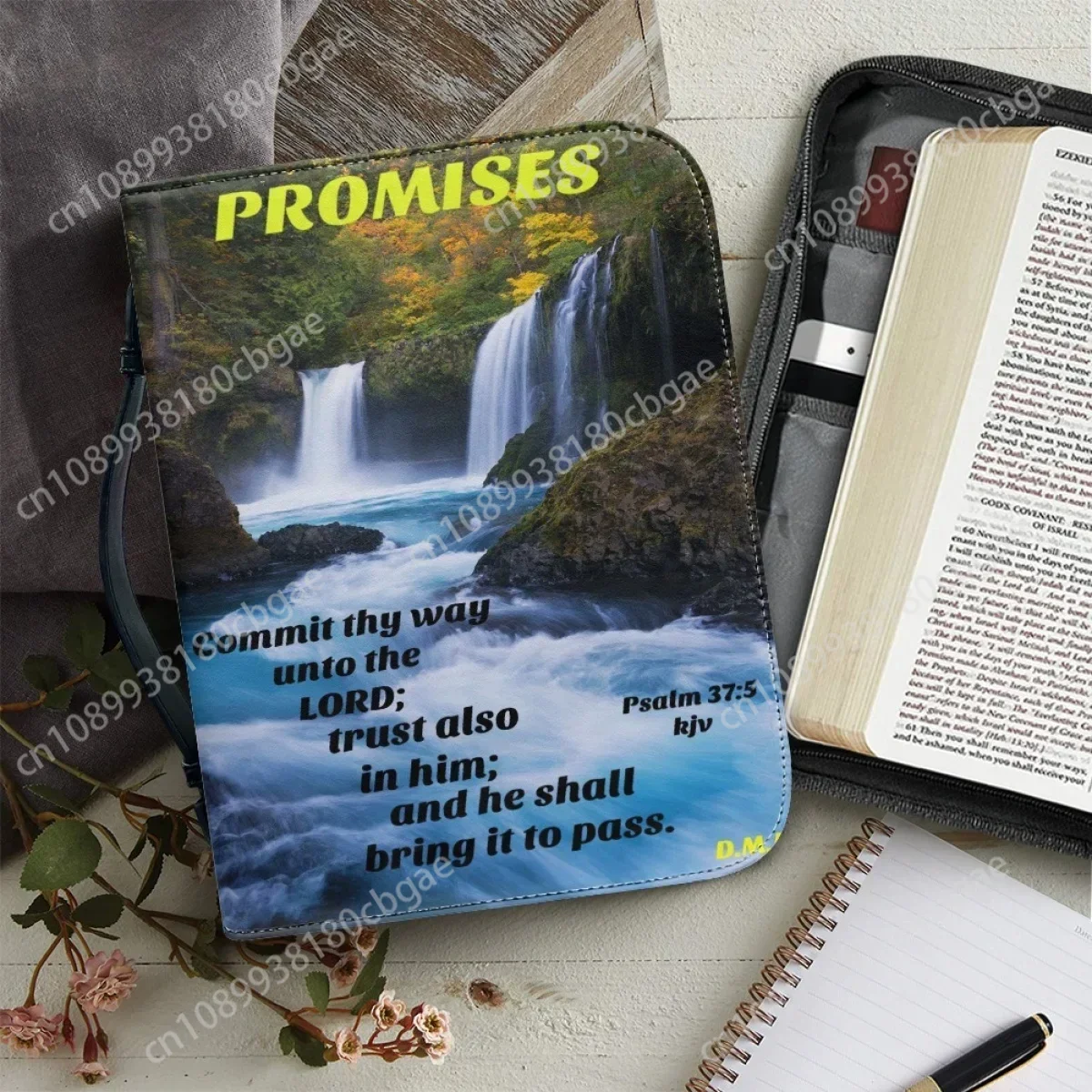 Christian Bible Excerpt Print for Women PU Leather Handbags Portable Practical Bible Storage Bags Study Book Holy Storage Boxes