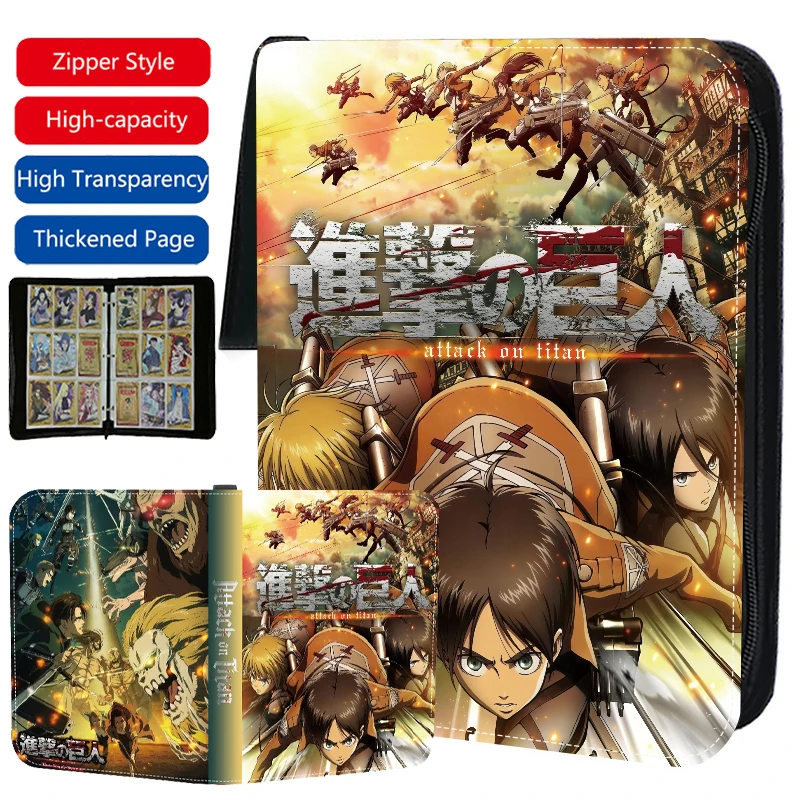 album-de-cartes-attack-on-titan-classeur-de-cartes-a-collectionner-a-9-pochettes-album-de-cartes-d'anime-avec-50-pages-interieures-fermeture-eclair-capacite-jusqu'a-900-cartes