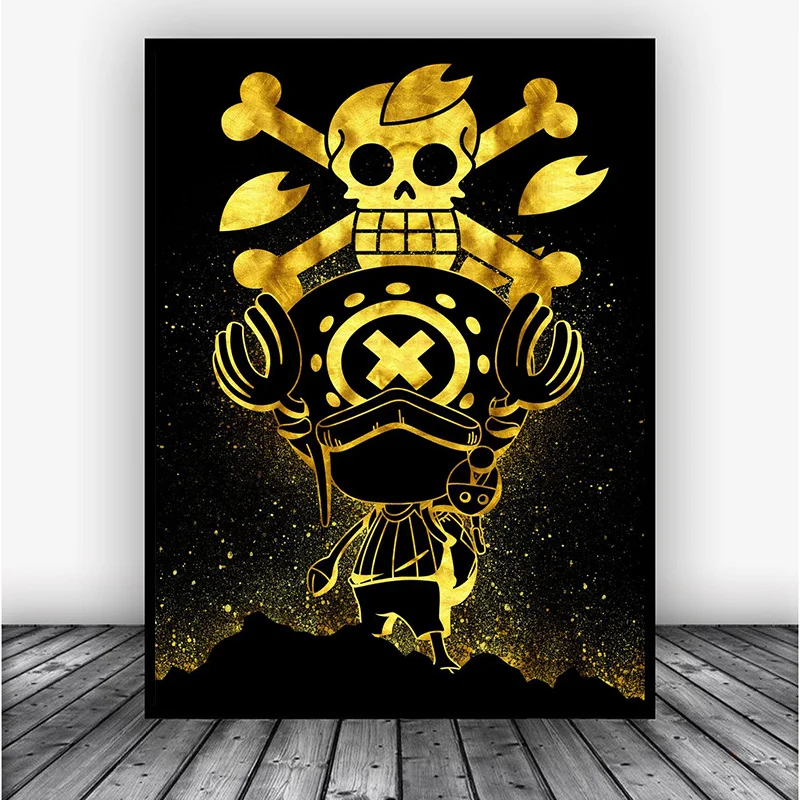 ONE PIECE Anime Poster Black Gold Abstract Luffy Nami Sauron Painting Canvas Painting Japanese Classic Anime Wall Art Picture