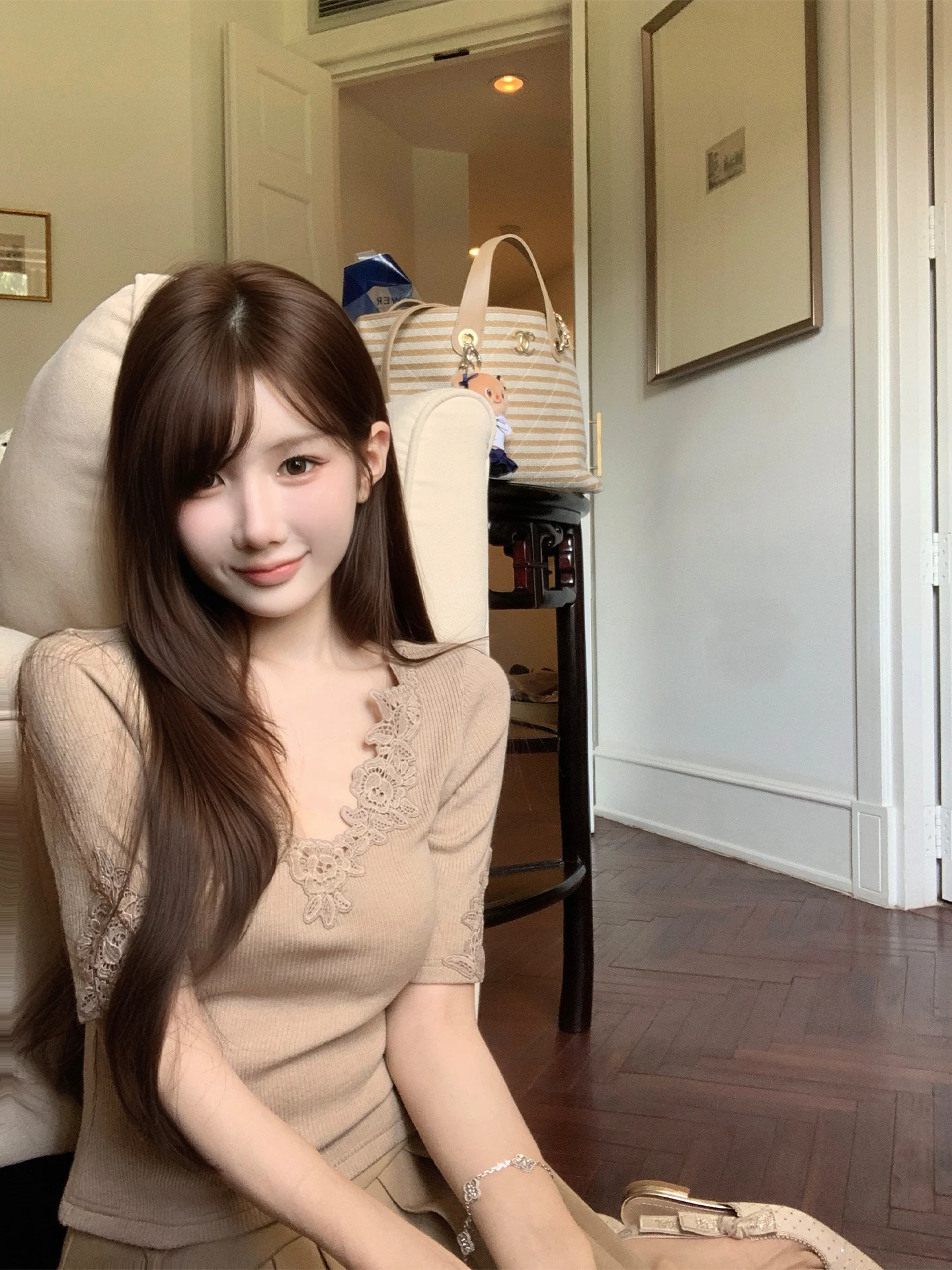 

Женский вязаный свитер Bigking с кружевной вышивкой, V-образным вырезом, из смесовой шерсти, повседневный, в стиле Pure Desire Beau Fiery