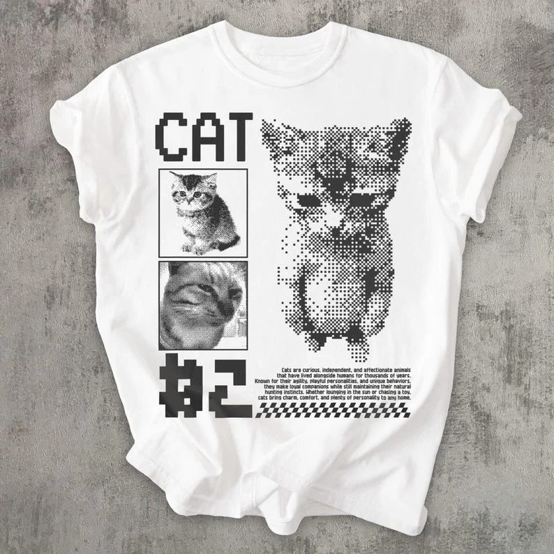 Funny Cat T-shirt Oversized Unisex Streetwear Trendy Cotton Fashion Street Casual Classic Loose hot product soft Comfortable tee