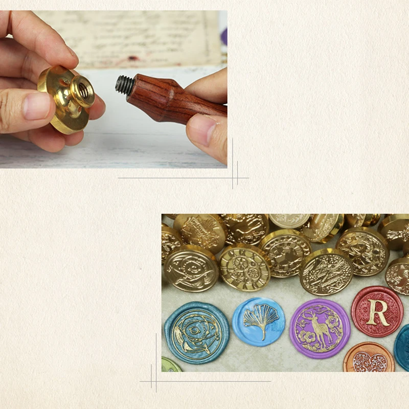Retro Stamp Wooden Handle Antique Metal Sealing Handle Wedding Invitations Wax Seal Stamp DIY Handmade Art Crafts Gifts