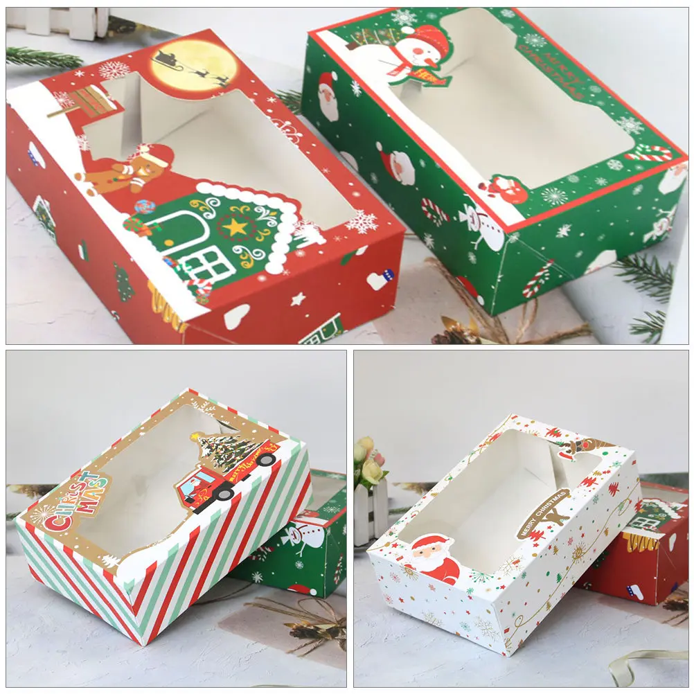 

12Pcs Xmas Theme Cake Boxes Sturdy Cardboard Biscuit Containers for Chocolate Cupcakes Candy Storage Decorative Box