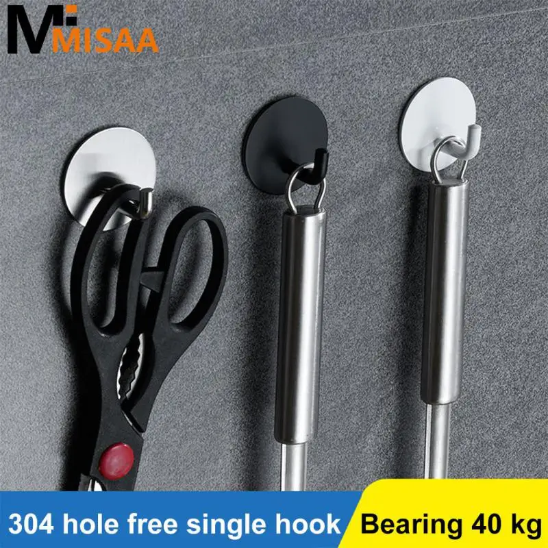 Wall Hook Storage Hanger Stainless Steel Wall Hook Up Self-adhesive Towel Key Umbrella Hanger Hook Kitchen Bathroom Accessories