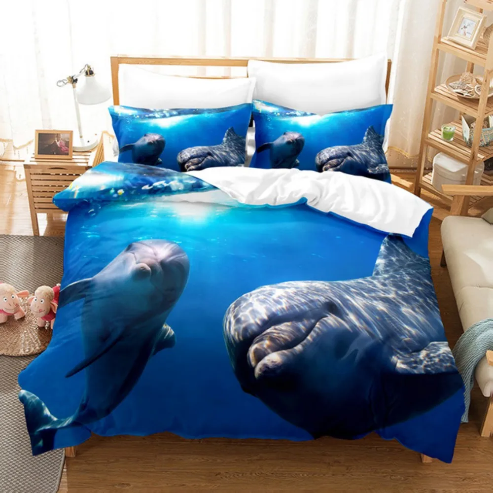 Zestaw pościeli Dolphin Shark Single Twin Full Queen King Size Ocean Fish Zestaw pościeli dla dzieci Zestawy poszewek na kołdrę do sypialni 3D Print 15.