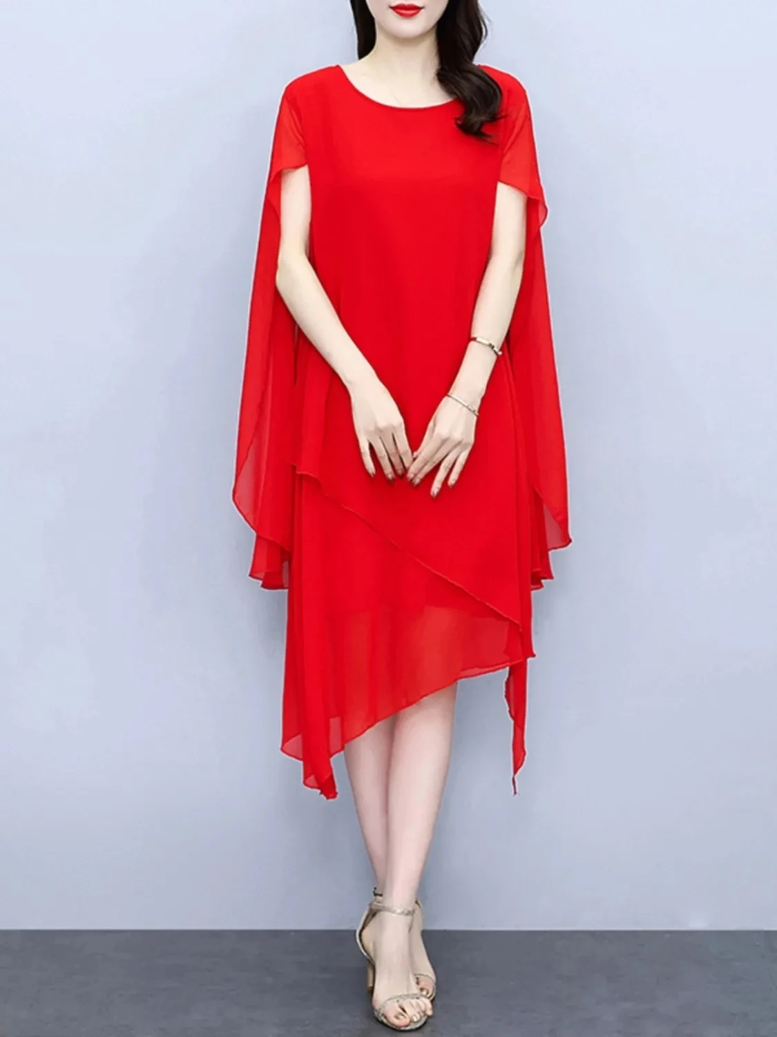 

plus Size Casual Sle Asymmetrical Hem Midi Dr Women's Pure Color Chiffon Loose Fit Slimming Skirt Summer New Arrival