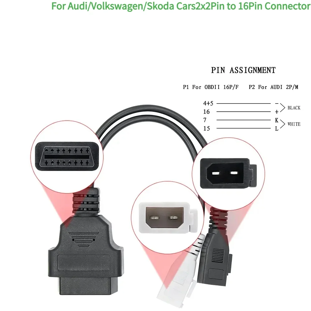 16Pin OBD2 Cable VAG Adapter for AUDI 2X2  OBD2 Car Diagnostic Cable 2P+2P To 16Pin Female Connector for Volkswagen/Skoda Line