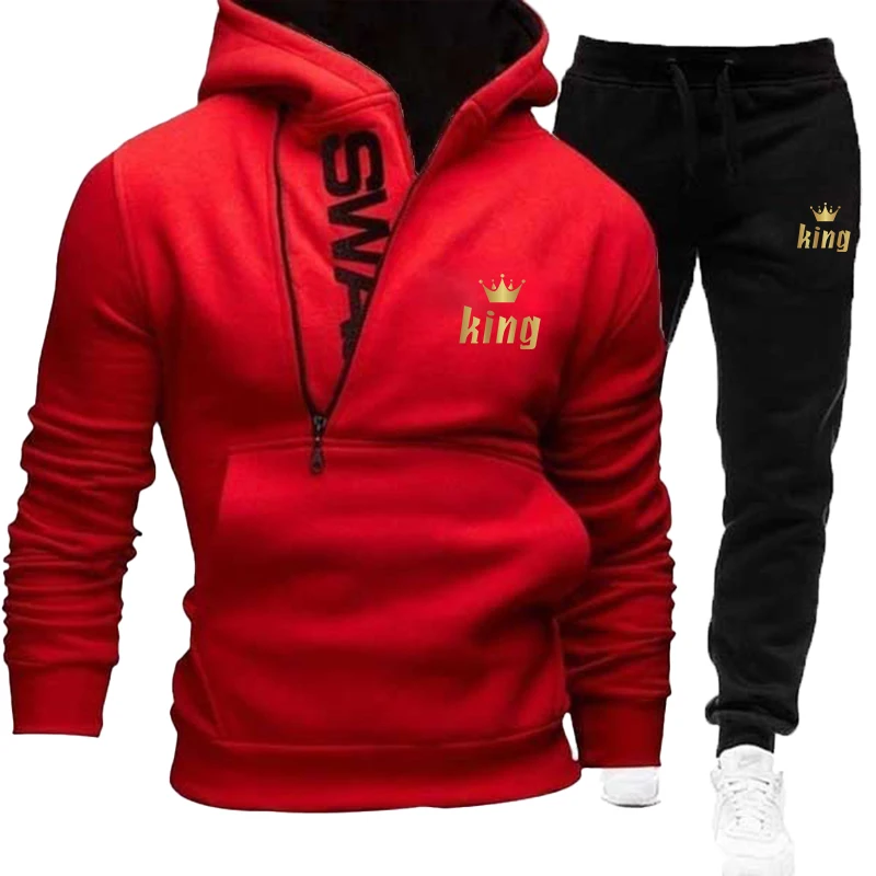 2023 stampato lettera collo alto con cappuccio Set da uomo in lana con cappuccio caldo Pullover felpa con cappuccio pantaloni sportivi Casual