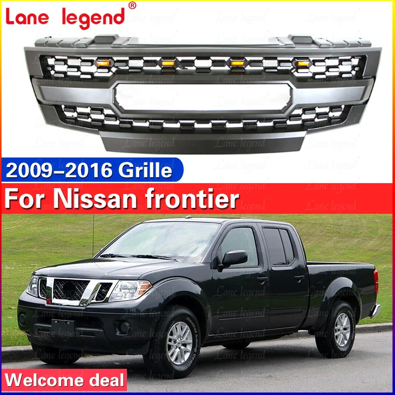 Car Front Bumper Grille with LED amber lights For Nissan frontier 2009-2016 high quality Racing Grills Exterior Accessories