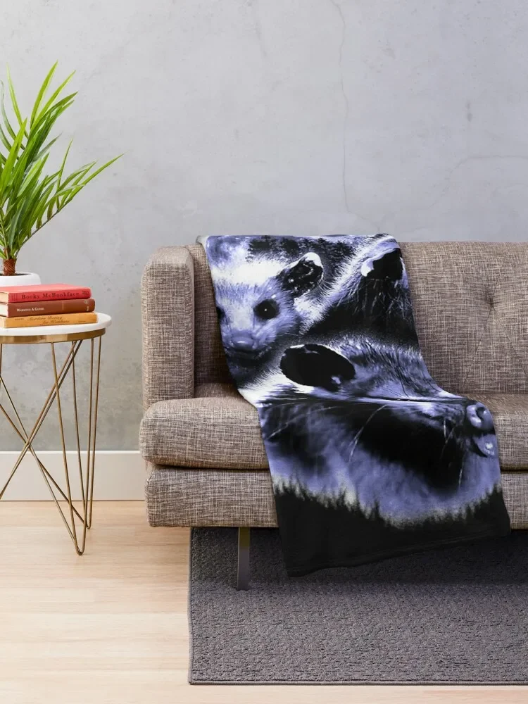 Three Opposum Moon With 3 Possums And Dead Moon Throw Blanket Furry Custom Luxury Brand Luxury Designer Blankets