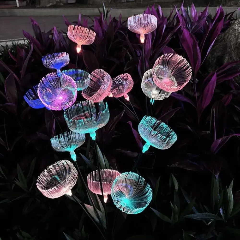 6LED Solar Jellyfish Light Multi Color Shift Fiber Optic Strand Fiber Optic Lamp Auto Light Switch Weather Proof