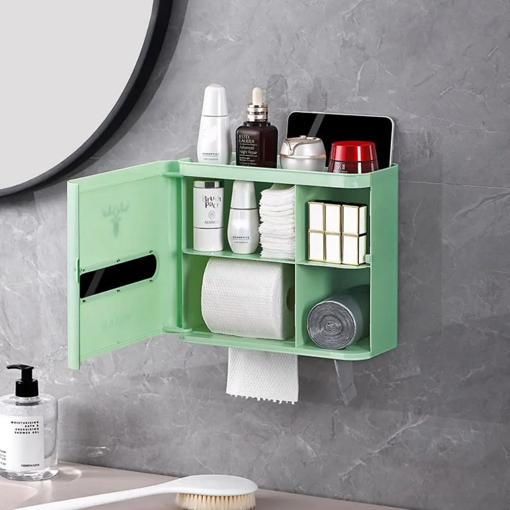 With Compartments Toilet Paper Holder Punch-free Waterproof Tissue Storage Box Wall Mounted Plastic Bathroom Storage Rack Toilet