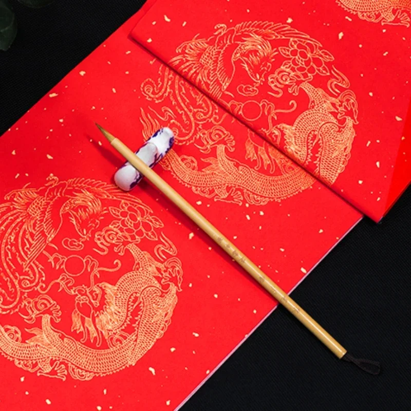 Rolling Red Xuan Paper Decoupage Chinese Spring Festival Couplets Red Rice Paper 20/50/100m Half-Ripe Xuan Paper Papel China