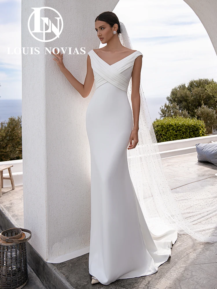 

LOUIS NOVIAS Mermaid Wedding Dresses Sexy Classical V-neck Backless Satin Backless Criss-Cross Bridal Dresses Vestidos De Novia